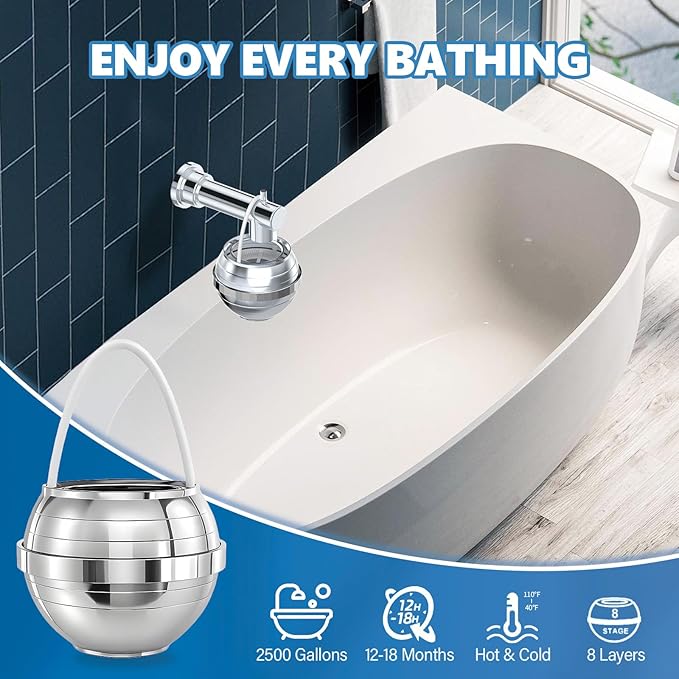Yodel Bath Filter for Tub, Bathtub Hard Water Softner to Remove Chlorine and Fluoride, Improves Skin, Hair and Nails Condition,Chrome
