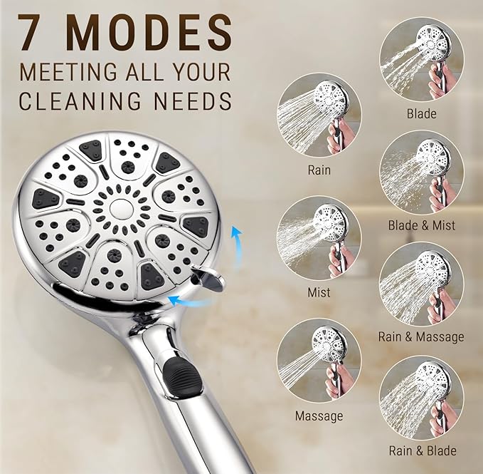 G-Promise 14 Inches Shower Heads with Massage Mode Handheld Sprayer Combo, 3 Way Metal Extended Diverter and Metal Adjustable Extension Arm, Stainless Steel Hose