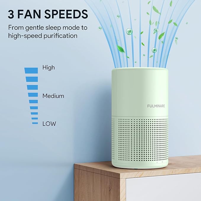 FULMINARE Air Purifiers for Bedroom H13 True HEPA Air Filter, Quiet Air Cleaner With Night Light, Portable Small Air Purifier for Home, Office, Living Room (Green)