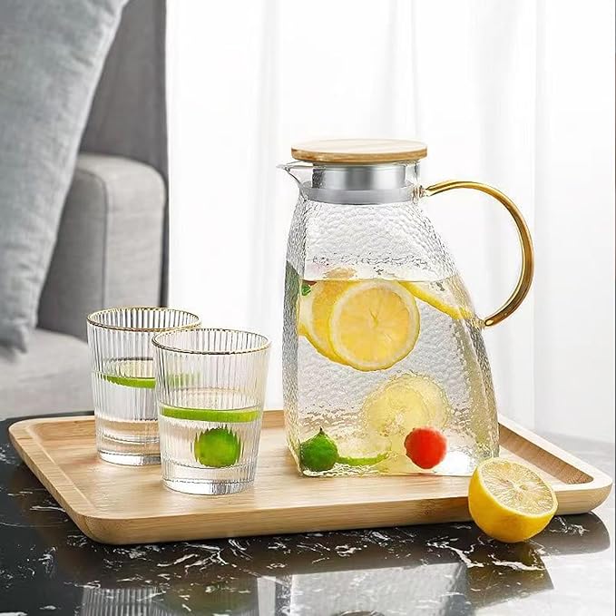 1 Pack 60oz Glass Pitcher With Lids For Fridge, Glass Water Pitchers, Iced Tea Jugs For Fridge, Half Gallon Glass Water Jug For Cold Or Hot Beverages, Water, Sun Tea, Milk