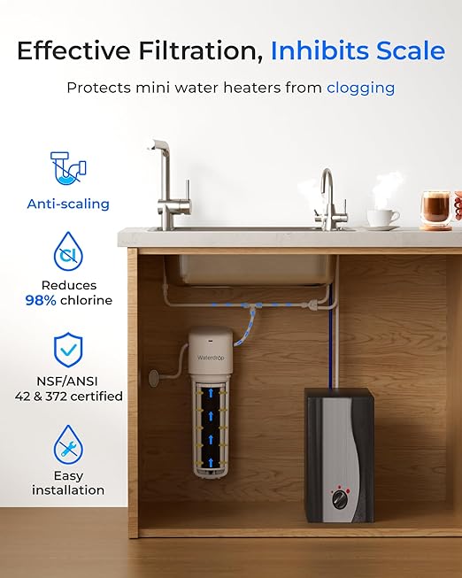 Waterdrop 10UE-SC Under Sink Water Filter for Instant Hot and Cold Water Dispenser System, Anti-Scaling, Reduces PFAS, PFOA/PFOS, Lead, Chlorine, Bad Taste & Odor, 11000 Gallons