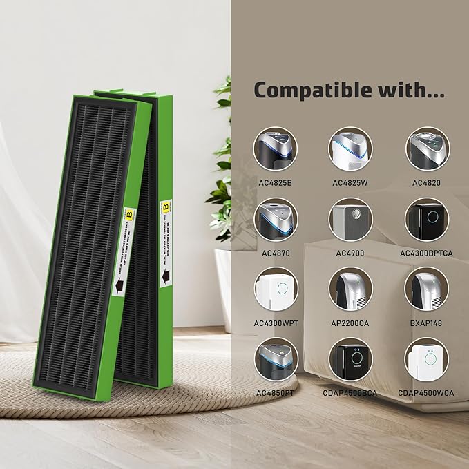 FLT4825VO Toxin Clear HEPA Replacement Compatible with AC4825 AC4300 AC4800 AC4900 AC4850, 2 True HEPA Filters & 6 Activated Carbon Pre-Filters, FLT4825VO, Black/Green
