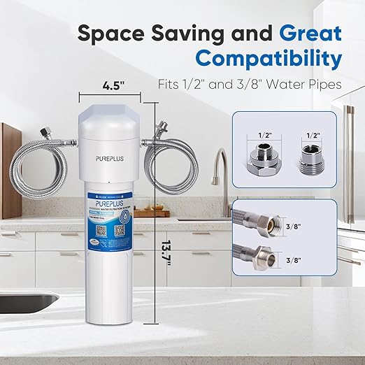 PUREPLUS Under Sink Water Filter, 22000 Gallons, 99.99% Chlorine Reduction, NSF/ANSI 42 Certified,Removes Heavy Metals,Chlorine, Direct Connect Under Counter Water Filtration System