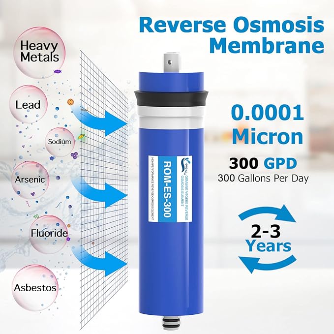 300 GPD RO Membrane Filter Replacement with Reverse Osmosis Membrane Housing, Wrench, 1/4" Quick-Connect Fitting, Check Valve, Fit Under Sink RO Home Drinking Water Filter Filtration Purifier System