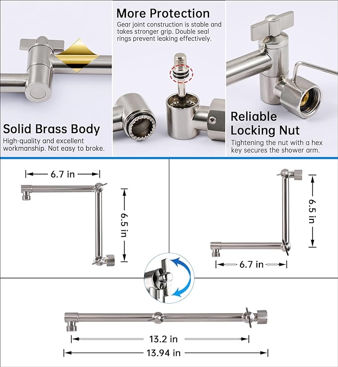 G-Promise All Metal 10 Inches Rainfall Shower Head with Handheld Spray Combo, 3 Settings Diverter, Adjustable Extension Arm with Lock Joints, 71 Inches Stainless Steel Hose (Brushed Nickel)