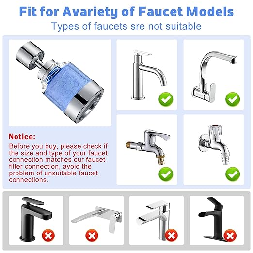 2 Pack Sink Water Filter Faucet, Universal 360 ° Rotating Kitchen Faucet Water Purifier, Bathroom Faucet Filter Removes Chlorine Fluoride Heavy Metals Hard Water for Home Kitchen & Bathroom