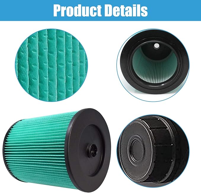 MZY LLC 2 Pack 17912 & 9-17912 Replacement Filter Compatible for Craftsman Shop Vac 5 to 32 Gallon, 3-Layer Pleated 9-17907 Wet/Dry Fine Dust Filter, Part # 17912 & 9-17912