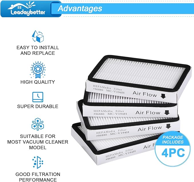 Leadaybetter 4 Pack for Kenmore EF-2 86880 Exhaust Vacuum HEPA Filters. Compare to Replace Sears for Kenmore Part # 20-86880 (86880), 40320, EF2, 610445. Also Replaces Panasonic MC-V194H