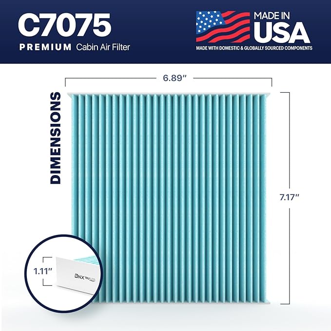 BNX TruFilter C7075 Cabin Air Filter, HEPA 99.97%, MADE IN USA, Compatible With Honda Fit, Scion FR-S; Subaru: BRZ; Toyota: 86
