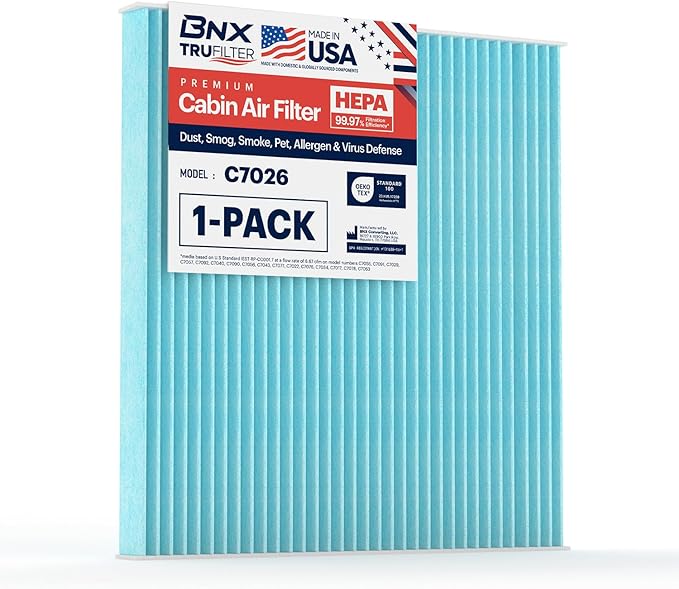 BNX TruFilter C7026 Cabin Air Filter, HEPA 99.97%, Compatible With Toyota: Corolla, Matrix