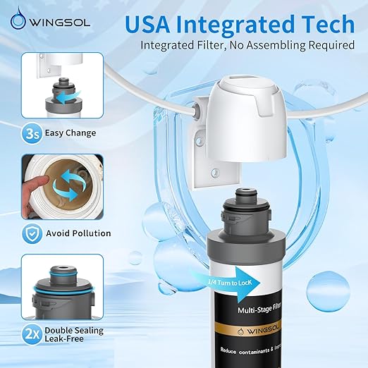 WINGSOL Under Sink Water Filter System, Anti-Clogged Design, Reduces PFAS, Lead, Chlorine, Bad Taste, Sediment, NSF/ANSI 42&53, 8K Gallons, Easy Installation Drinking Water Filter