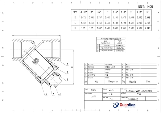 1/2" Y Strainer Stainless Steel 316 PSI 800 WOG 20 Mesh