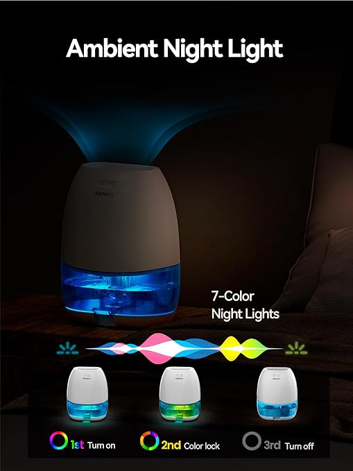 Dehumidifiers for Home, 34 oz Small Dehumidifier for Room, Quiet Dehumidifiers for Bathroom, Bedroom, RV, Closet with Auto Shut Off, 7 Colors Night Light