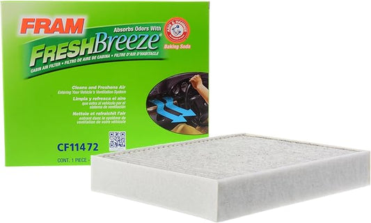 FRAM Fresh Breeze Cabin Air Filter Replacement for Car Passenger Compartment w/Arm and Hammer Baking Soda, Easy Install, CF11472 for Select BMW Vehicles , white