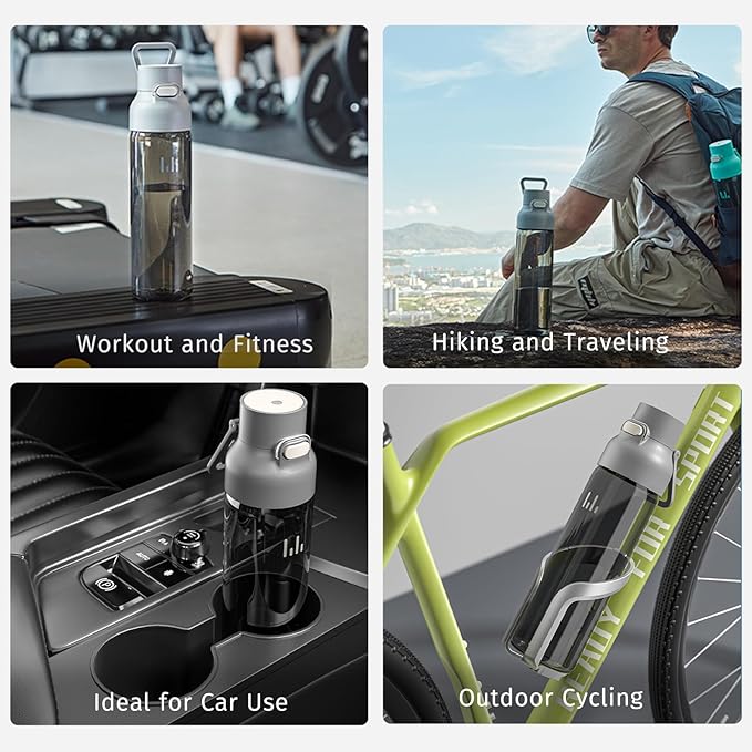 750ml Leak Proof Water Bottle with Flip Top Lid, BPA-Free USA Tritan Drink Bottle, Dishwasher Safe for Office, Outdoor & Daily Use (Grey, 1 Pack)