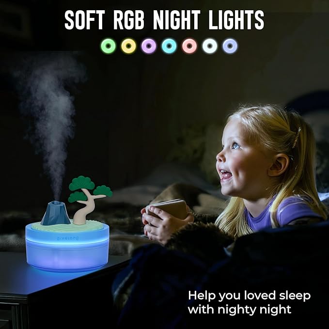 Cute Mini Humidifier, 320ml Pine Tree Desktop Humidifiers for Bedroom, Portable Small Cool Mist Humidification for Home, Baby Nursery, Office & Indoor Plants, USB Powered