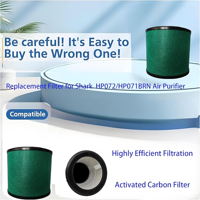 HP072 Filter Replacement Compatible with Shark HP072 / HP071BRN Air Pur-ifier, 4-in-1 Activated Carbon Premium Filter, Up to 250 sq. ft.,used for Office bedroom,living room,office