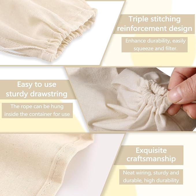 12 Pieces Milk Nut Bag Strainer 9" x 11", Reusable Cheese Cloth Bag for Straining Fruit Juice, Fine Mesh Food Cloth Strainer Filter for Cream Cold Brew Coffee Butter Yogurt Tea Tofu (25x30cm)