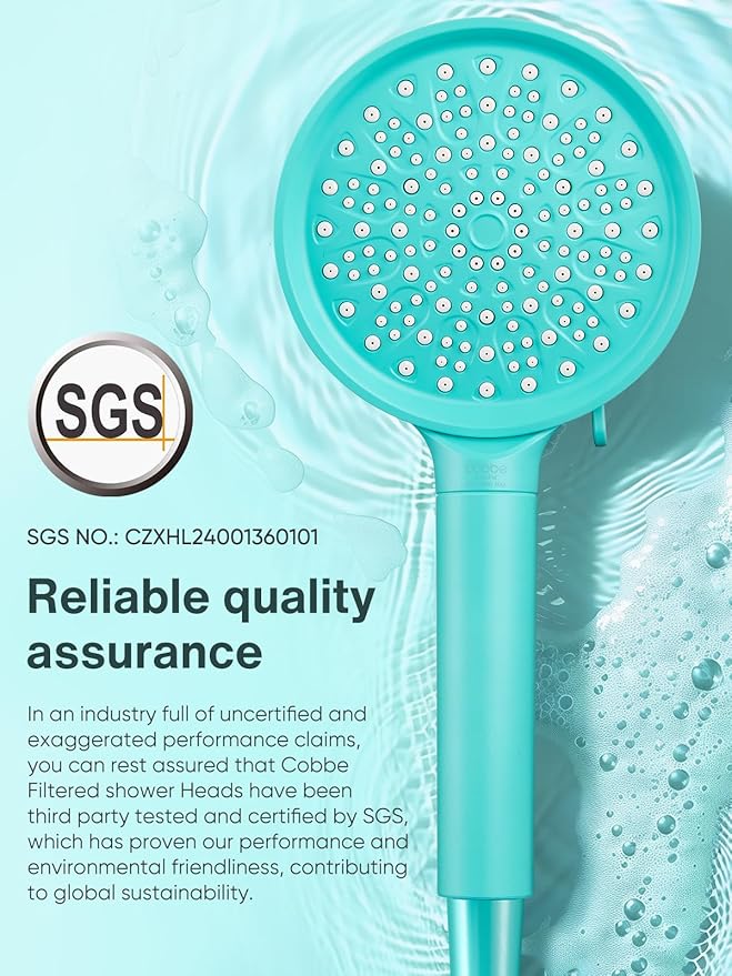 Cobbe Filtered Shower Head with Handheld, High Pressure 6 Spray Mode Showerhead with Filters, Water Softener Filters Beads for Hard Water - Remove Chlorine - Reduces Dry Itchy Skin, Bluish Green