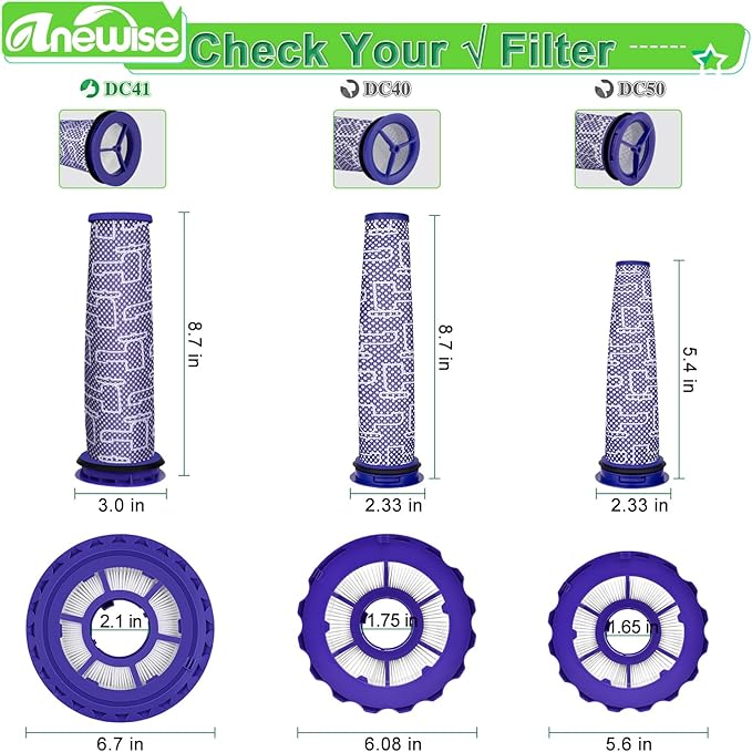 Filter Replacements for Dyson DC41, DC65, DC66, UP13, UP20 Multi Floor, Ball and Animal Vacuum, 2 Post Filters & 2 Pre Filters, Replaces Part # 920769-01 & 920640-01