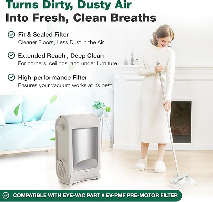 Think Crucial Replacement Vacuum Filter – Compatible with Eye-Vac Part & EV-EF Exhaust Filter & Part # EV-PMF Pre-Motor Filter – Fits Eye-Vac Professional Units