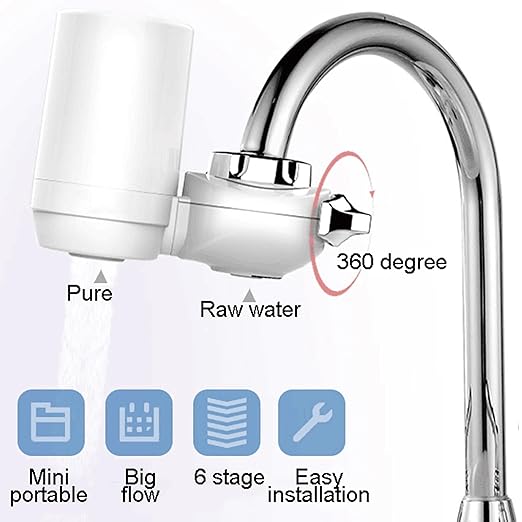 Faucet Mount Water Filtration System, BPA-Free Faucet Water Purifier for Sink, Filter Replaces 400 Gallon Water, Lasts Six Months, Includes 1 System/1 Filter, White