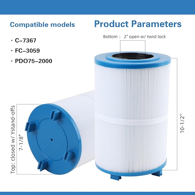 C-7367 Dimension One Spa Filter, Compatible with PD075-2000, Dimension One 1561-00, FC-3059, 70759, Replaces XLS-7005, Aladdin 17541, Baleen AK-60035, 75 sqft Hot Tub Filter 2 Pack