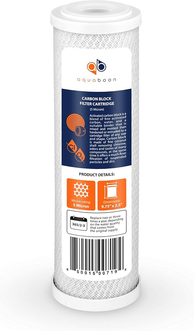Aquaboon 5 Micron 10 x 2.5 House Water Filters Cartridges, Set of 12 | Sediment & Carbon Filter Replacements Compatible with WHKF-WHWC, P5, WHKF-GD05