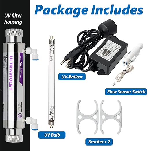 iSpring UVF11A UV Ultraviolet Light Water Filter with Smart Flow Control Switch 11W, 110V, 10-INCH