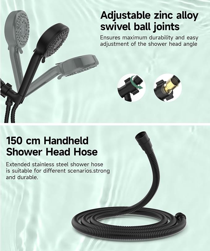 SunCleanse Filtered Shower Head with Handheld, 9-Spray Setting Detachable Showerhead with Filters, Shower Head for Hard Water - Filtered Chlorine, Improve Skin and Hair Texture, Black