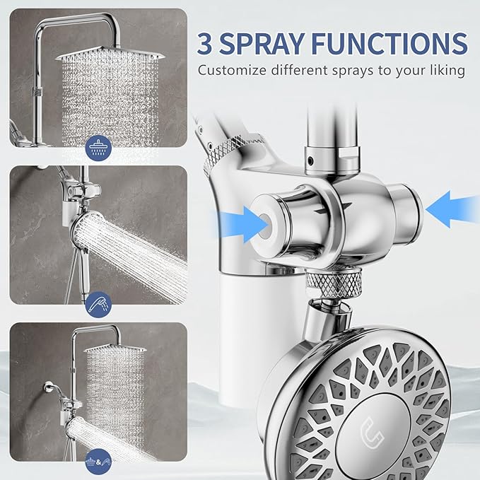 SINGSUO Filtered Rain Shower Head with Handheld Spray Combo, High Pressure Dual Shower Head with Filter for Hard Water, Modern Magnetix Double Shower Head and Handle Set, Adjustable Lift Bar (Chrome)