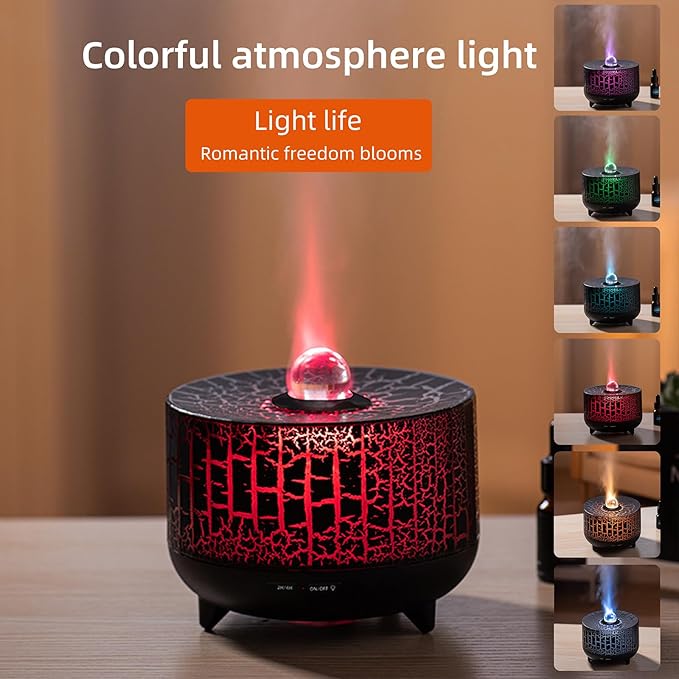 Volcano Essential Diffuser: 300ml Oil Diffuser with 7 Color Flame Light, Auto-Off Scent Humidifier with Remote Control for Large Room
