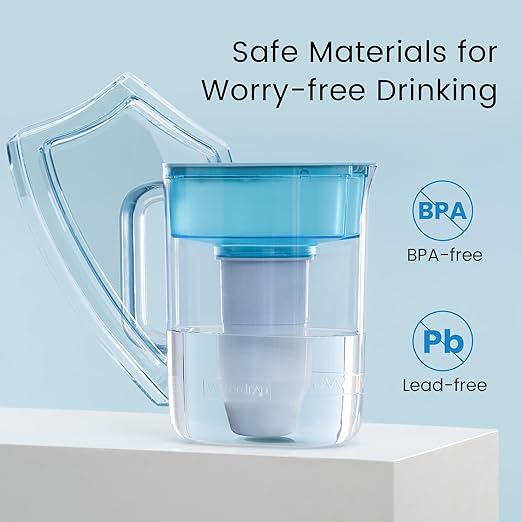 Waterdrop TDS Reduction Water Filter Pitcher with 1 Filter, 10-Cup, Multi-Stage Filtration System, Reduces PFOA/PFOS, Chlorine, and More, Blue
