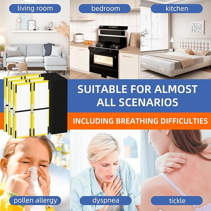 FLT4825 HEPA Filter B Replacement Compatible with G-Guardian Air Purifiers AC4825 AC4825E AC4825W AC4300 AC4800 AC4900 AC4850,6 H13 True HEPA Filters+8 Carbon Pre-Filters