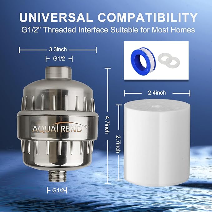 Shower Head Filter, 15 Stage Shower Water Softener, Universal High Output Shower Filter for Removing Chlorine and Fluoride, Improves the Condition of Your Skin, Hair and Nails - Nickel