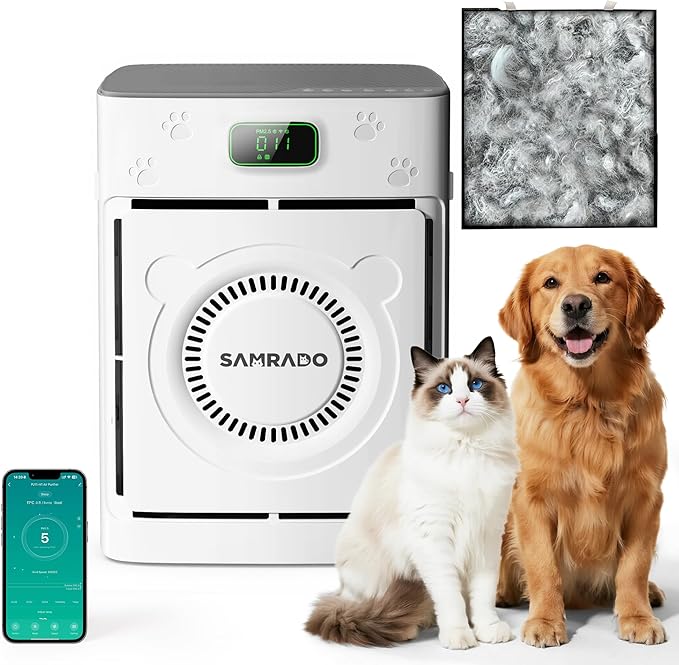Smart Pet Air Purifiers for Home Large Room Up to 2500 Ft², H13 HEPA Air Purifiers for Home Pets with WiFi, Double-Sided Air Inlet, PM 2.5 Sensor, Pet Air Purifier for Pets Hair, Smoke, Pollen, 20dB