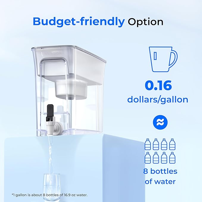Waterdrop 35-Cup Slim Water Filter Dispenser, Large Capacity, 200-Gallon Long-Life, Faster Filtration, Reduces Chlorine, PFOA/PFOS and More, BPA Free, White (with 1 Filter)