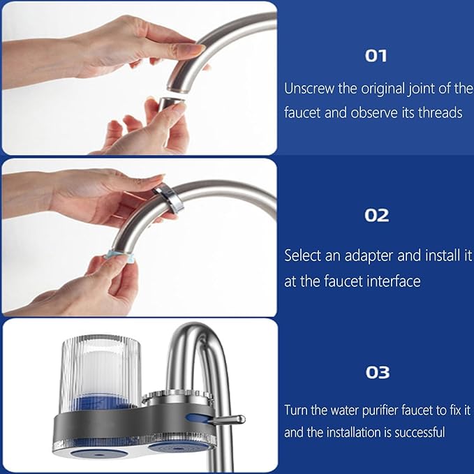 Buyusus Water Filter, Buyusus Water Purifier for Tap Water Fit Any Faucet, Dual-Mode Lead & Chlorine Remover, Universal Hose Adapter, Fits Any Tap for Kitchen Bathroom (3 pcs)