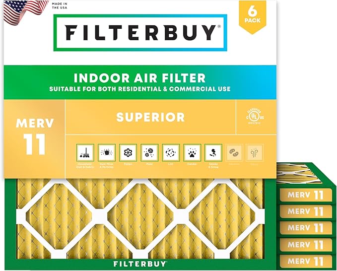 Filterbuy 23.5x23.5x1 Air Filter MERV 11 (MPR 1200) Allergen Defense Replacement (6-Pack), Electrostatic Pleated HVAC AC Furnace Filters, Made in USA (Actual Size: 23.38 x 23.38 x 0.75)