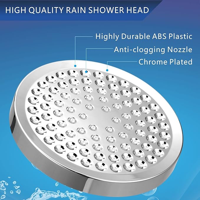 High Pressure Filtered Shower Head Set, 6’’ Rain Shower Filter for Hard Water, Universal Round Showerhead 20 Stage Filtration Removes Impurities for Rejuvenated Skin by Eolax, Chrome