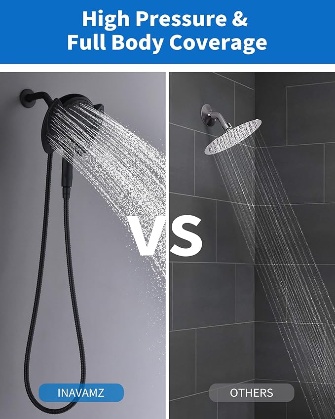 2-in-1 Shower Head with Handheld Combo: 2.5GPM Rainfall & Handheld Shower Head Use Together or Alone, 9 Spray Settings Hand Held Shower Head with Hose, Black