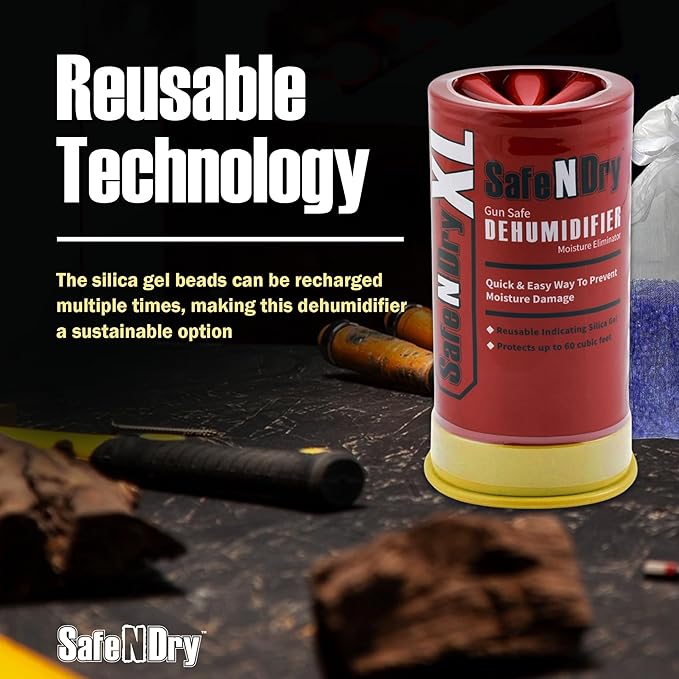 XL Gun Safe Dehumidifier - Portable Moisture Absorber, Prevents Corrosion, 450g Reusable Indicating Silica Gel Desiccant Canister for 60 Cubic Feet