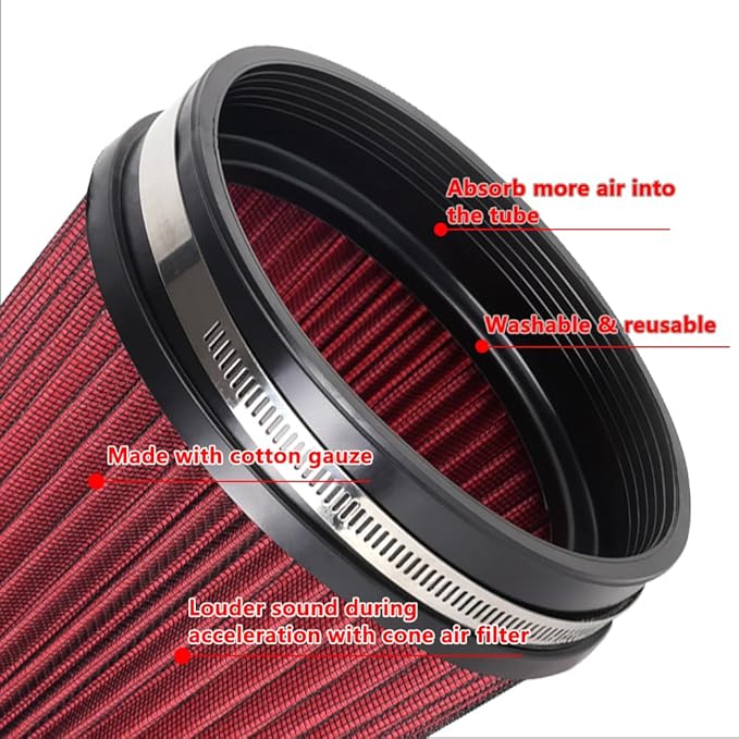 6" Inlet Cold Air Intake Filter Cone Replacement Performance Washable Clamp-On Dry Air Filters Red (8" Tall)