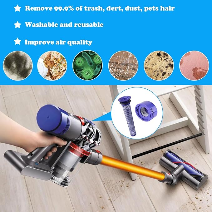 6 Pack Vacuum Filter Replacement for DYS V8 filter, DYS V7 Filter Replacement for V8 Animal V8 Absolute Vacuum Cleaner, 3 Pre Filters & 3 Post Filters, Replaces Part # 965661-01 & 967478-01