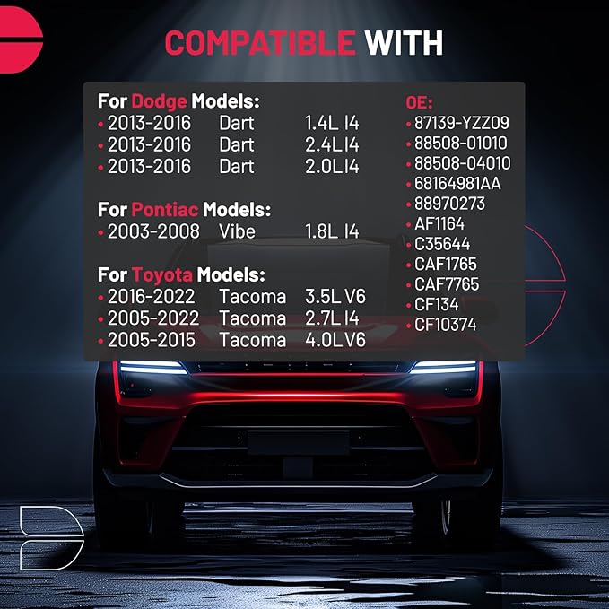 BDFHYK CF10374 Cabin Air Filters with Activated Carbon Compatible with Toyota Tacoma 2005-2022, Compatible with Dodge Dart 2013-2016, Replace# 87139-YZZ09-2 Pack