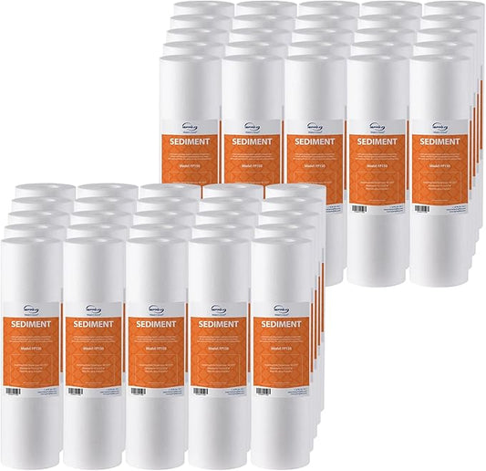 iSpring FP150X50 10"x2.5" Universal Sediment Water Filter Replacement Cartridges, 50 Micron Multi-layer Sediment Filter, 50 Pack