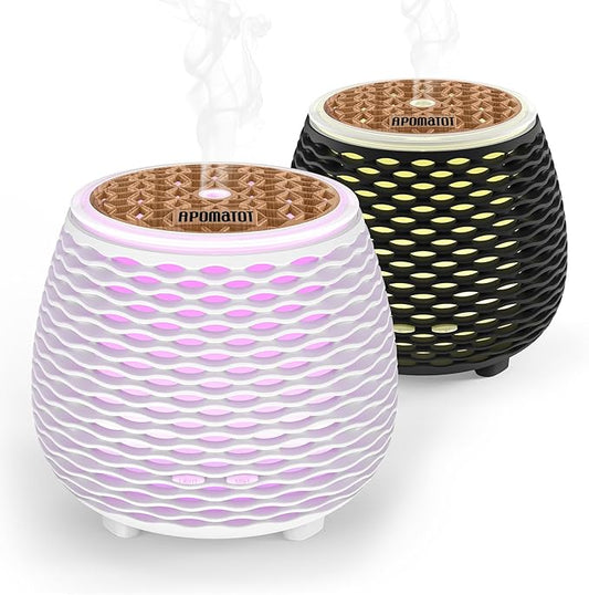 2 Pack 140ml Small 25dB Quiet Working Essential Diffuser,Aromatherapy Diffusers Cool Mist Humidifier with USB 7 LED Light Color,Waterless Auto Shut-Off for Home Office Room