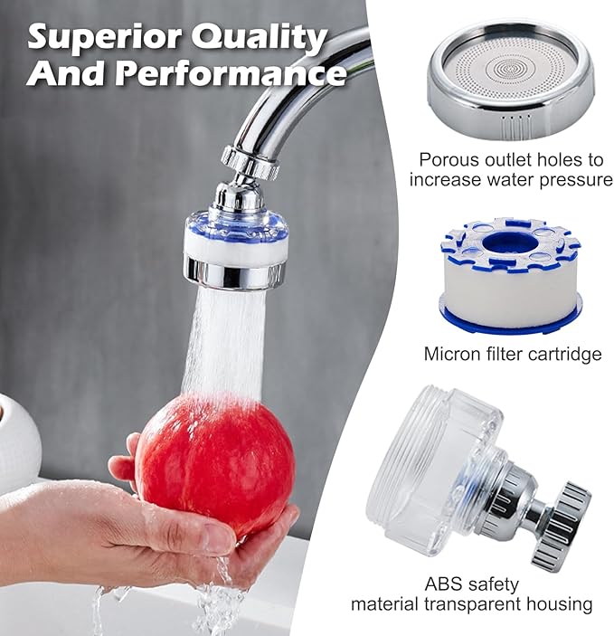2 Pack Sink Water Filter Faucet, Universal 360 ° Rotating Kitchen Faucet Water Purifier, Bathroom Faucet Filter Removes Chlorine Fluoride Hard Water for Home Kitchen & Bathroom