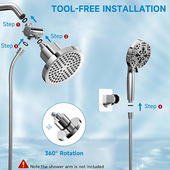 High Pressure Filtered Shower Head Combo with Handheld Spray, 6" Rain Shower Head & 5" Handheld Shower Head with Filters, 69" Stainless Steel Hose - Dual Shower Head Set for Bathroom Home