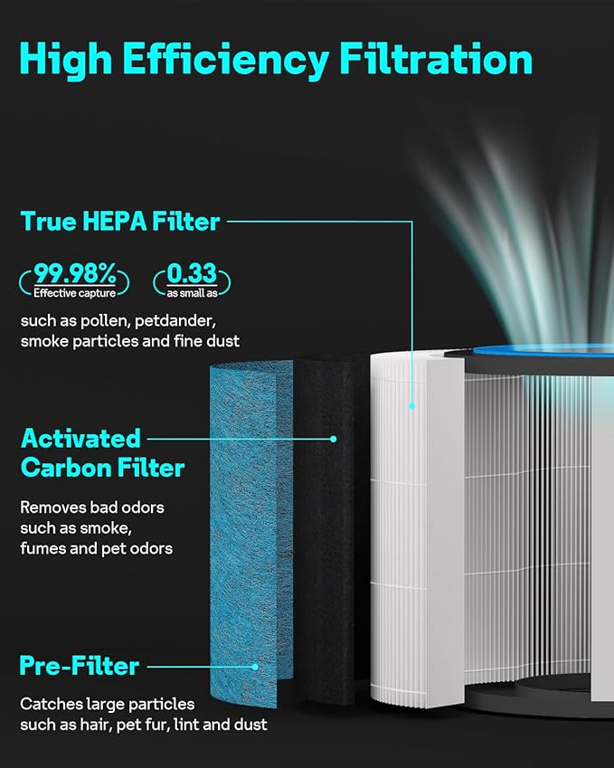 Leemone HP152 Replacement Filter Compatible with Shark Air Purifier HP150, HP151, HP152, HP155, UA155, HP152C, HE15FKPET, NeverChange True HEPA with Pet Particle Barrier, 2 Pack